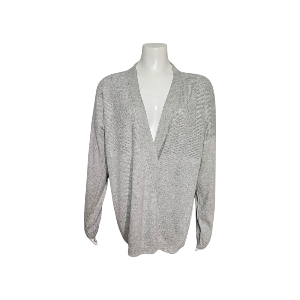 Escada Sport Cardigan Crossbody Snap Vapour Grey Metallic Cotton Cashmere sz L